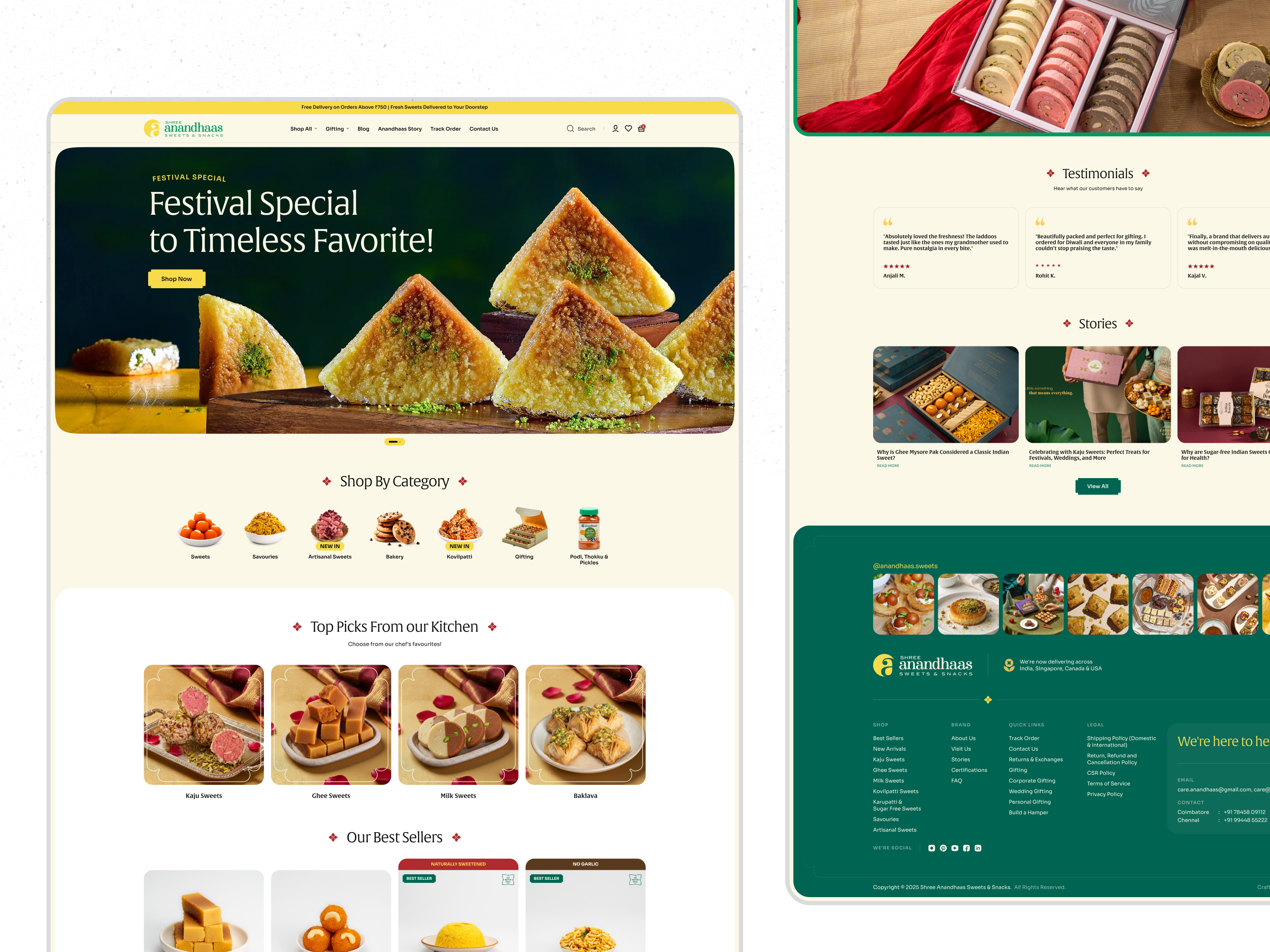 Shree Anandhaas – Ecommerce Website Design desktop ui food website gidting gifting graphic design home page landing page our story premium premium sweet brand product page sweets sweets and savourites ui design uiux us design web ui webdevelopment website website design