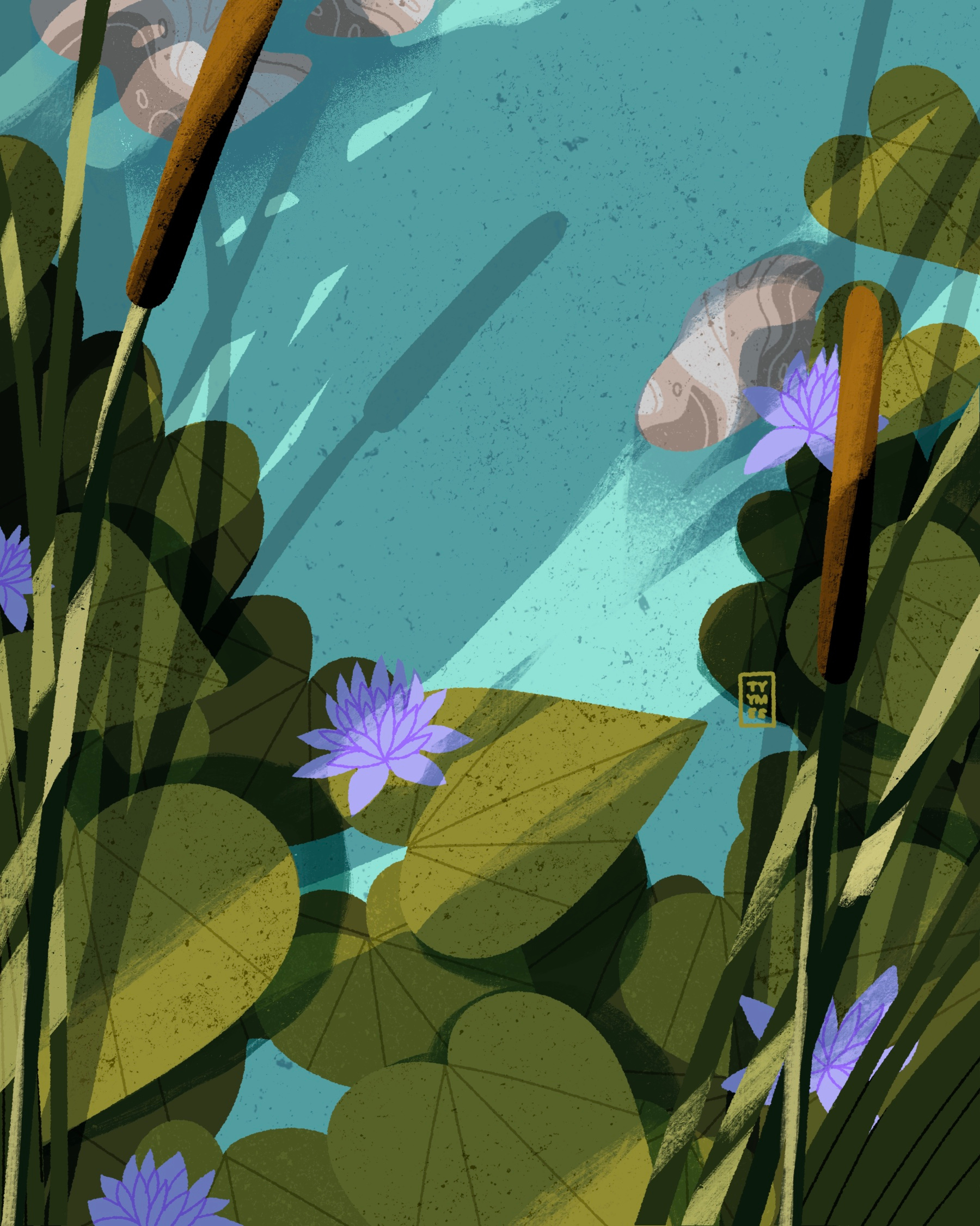 Blushing Blooms #naturesnotes2026 beautiful design digital drawing challenge flora illustration lake light minimal nature naturesnotes naturesnotes2026 pond procreate shadows simple study water