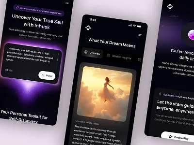 The Mobile Web Journey | Inhusk app app design astrology app brand book branding creative app dark design dark ui graphic design illustration ios logo mobile app design mobile app ui mvp tarot app ui user interface ux zodiac design