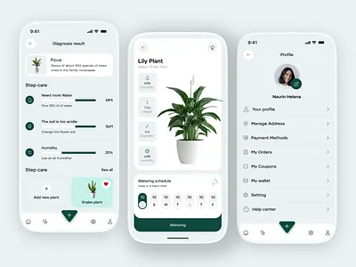 Plant Care Mobile App UI Design app ui clean ui dashboard design eco app gardening app green design health tracker ios app minimal ui mobile mobile app design modern app plant app plant care plant tracker product design smart home app ui design ux design watering reminder
