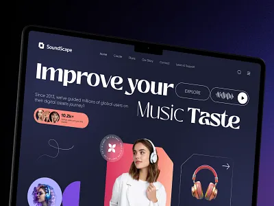 Music player web ui design landing page clean dashboard design hero section landing page minimal modern music music player music website product design saas typography ui uiux ux web application web design website website design