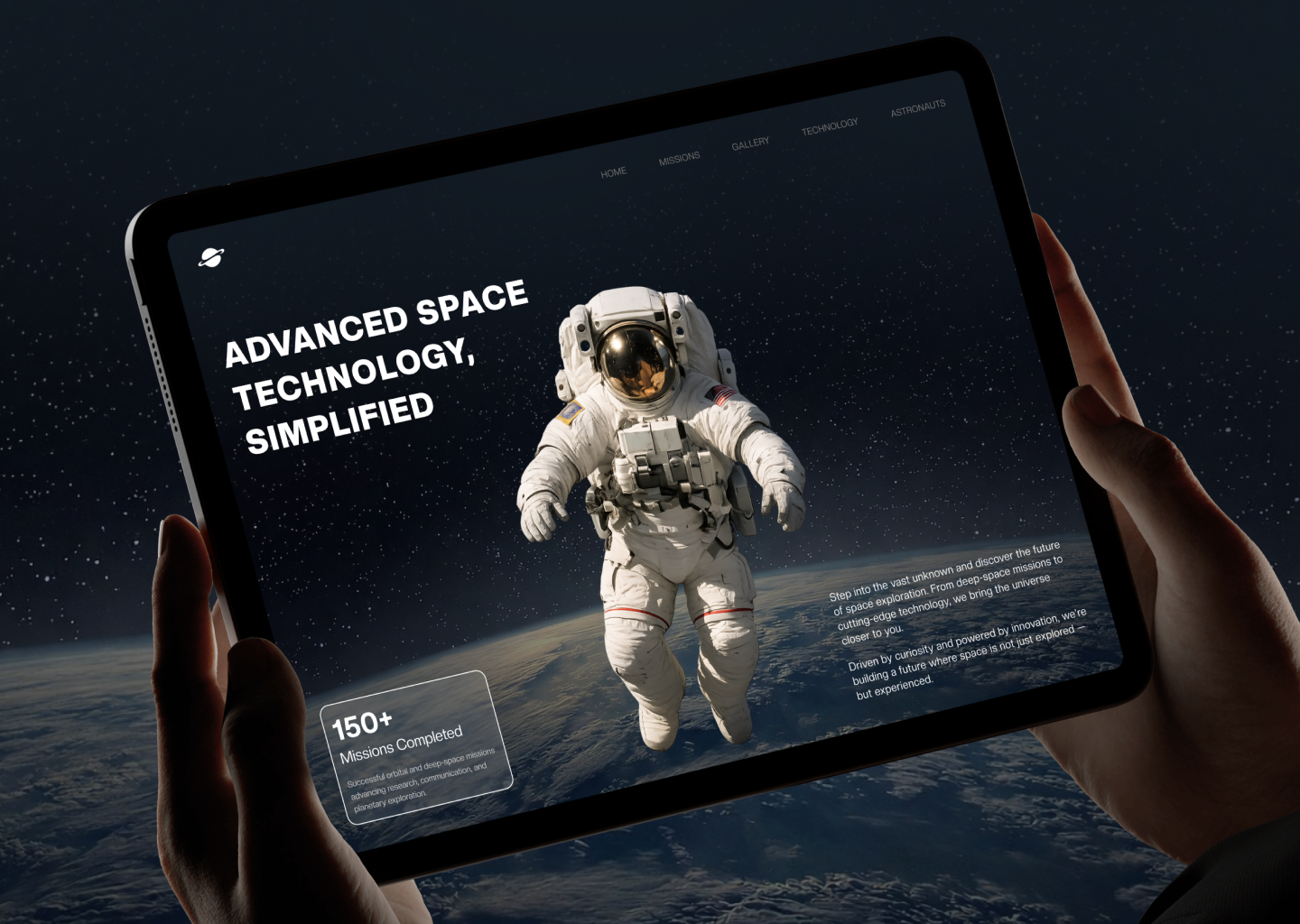 Advanced Space Technology Hero Section Modern Aerospace Website aerospace design astronaut design dark theme website futuristic design hero section homepage design innovation design landing page design modern web design sci fi website space exploration space technology space ui space website startup website tech website typography design ui design web ui website hero