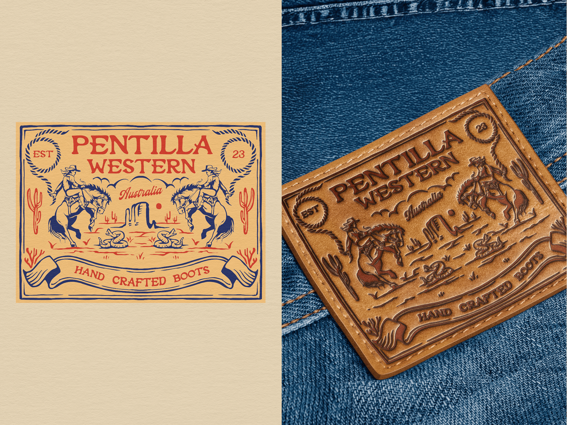 Pentilla Western Handcrafted Boots Vintage Branding apparel artwork badgelogo brandidentity branding cowboy graphic design hand drawn horse illustration label design leather logo merchandise retrodesign sticker t shirt vintage illustration vintage logo western