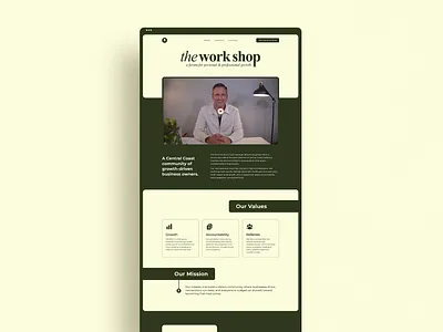 The Work Shop Landing Page bold bright business website company website contact form landing page marketing website mission modal networking ui video