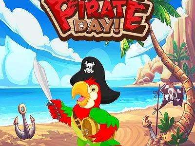 Ahoy, Matey! | Pirate Character Design 2d character bold colors book cover design cartoon style childrens book illustration childrens illustration niche cute pirate digital illustration kid lit artist kids book art narrative art ocean adventure parrot character pirate illustration storybook artist talk like a pirate day treasure chest tropical beach art vector character design whimsical illustration