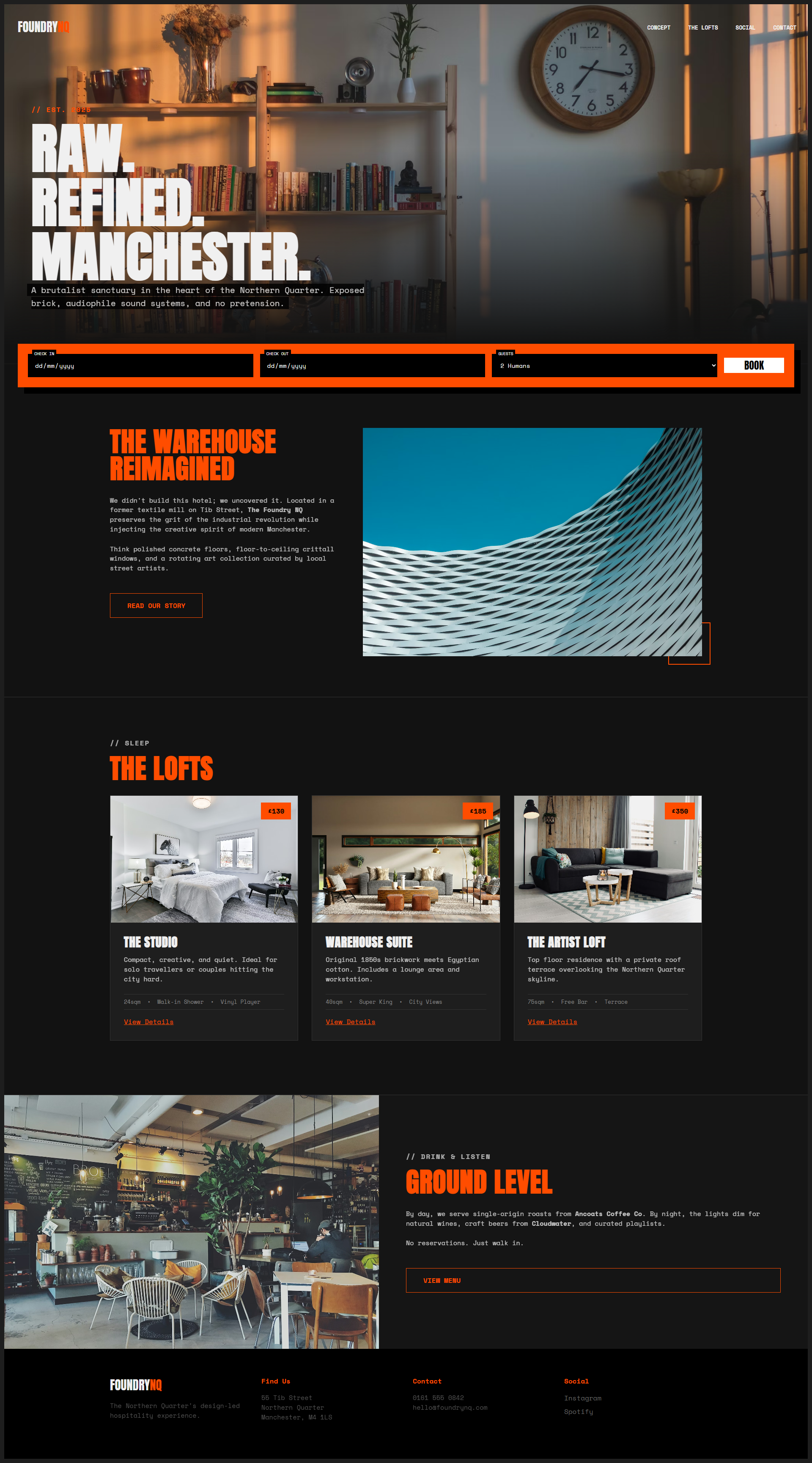 Portfolio Example - Manchester Foundry NQ - Local Hotel Website
