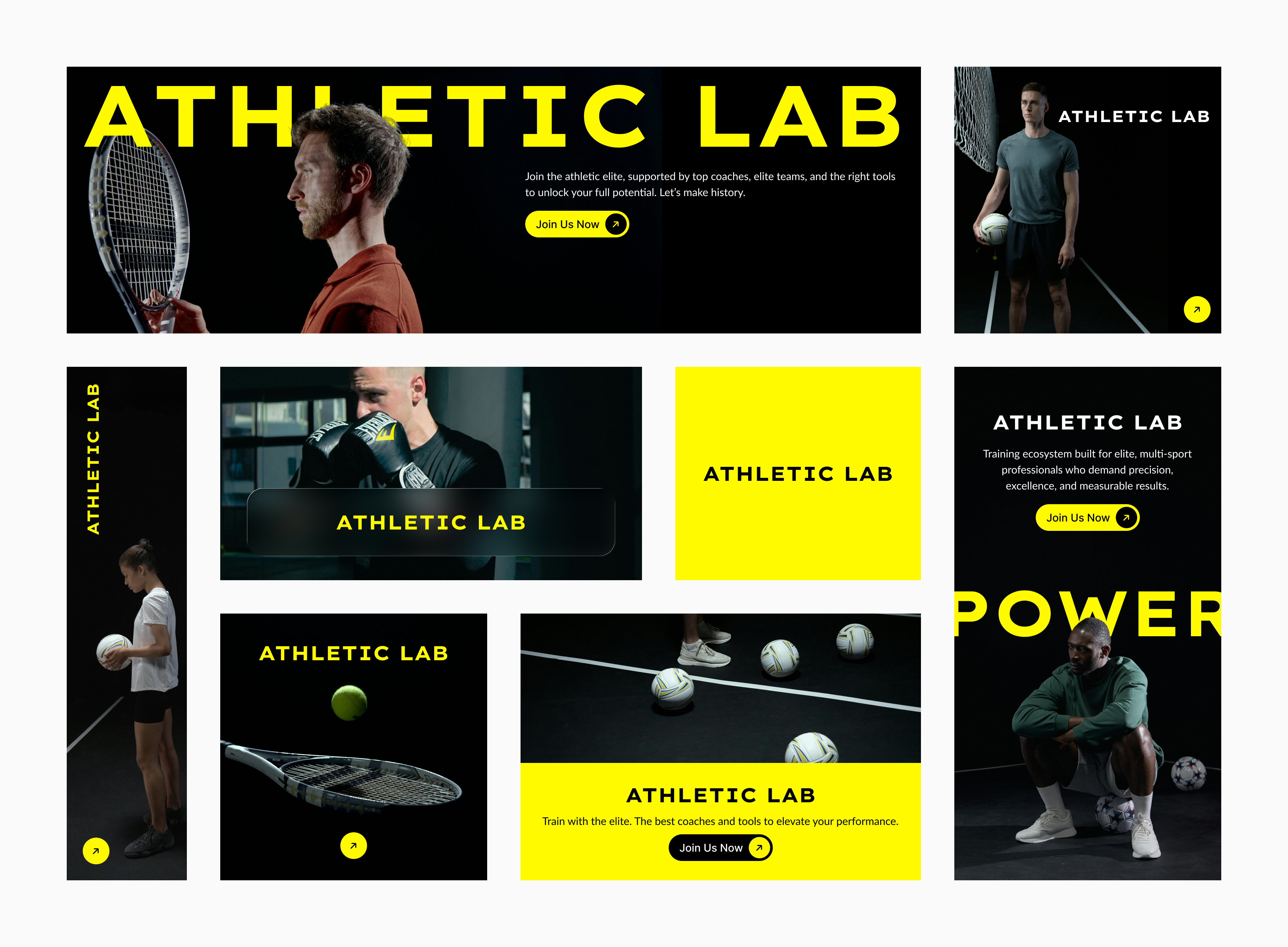 Athletic Lab Ads ads ball black boxing branding card color lab sport tennis ui yellow