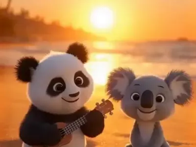 Sunset Harmony – AI Animated Panda & Koala 3d 3d animation ai animation ai art animated short animation branding capcut character design creative technology cute animation digital art generative ai leonardo logo midjourney photoshop pika ui visual storytelling