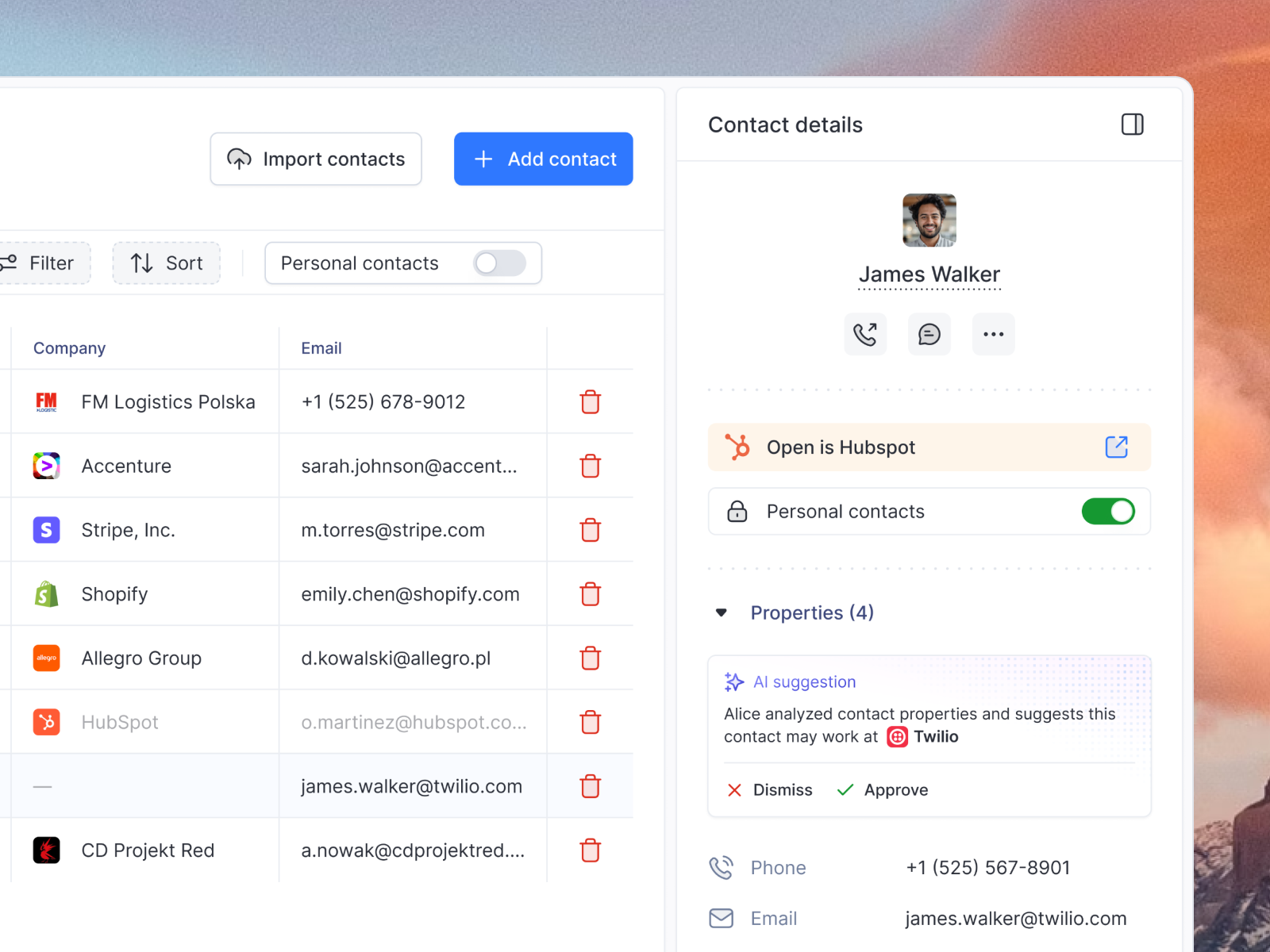 Contact details clean ui contact details contact sidebar product ui properties sidebar