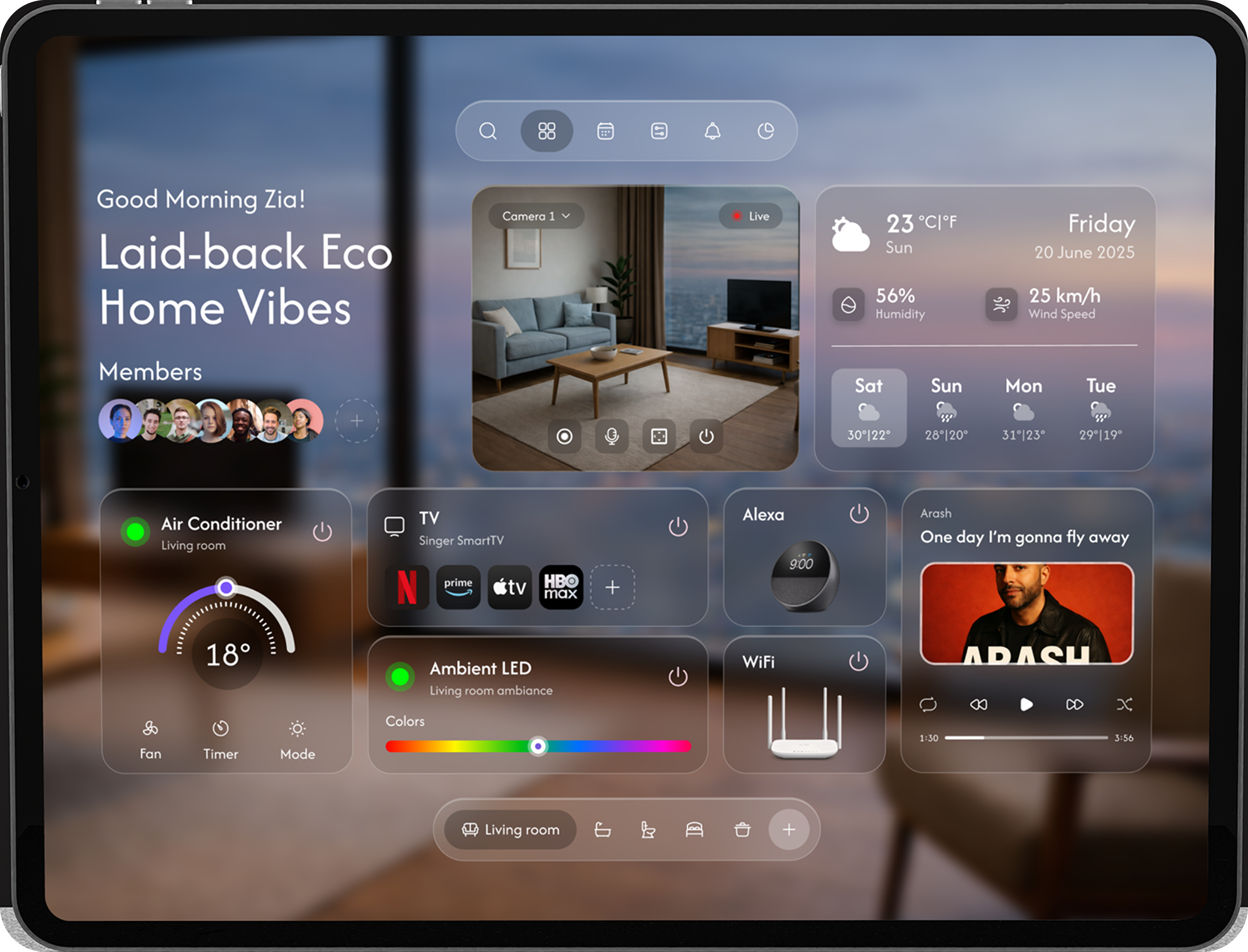 Glassmorphism Smart Home Hub