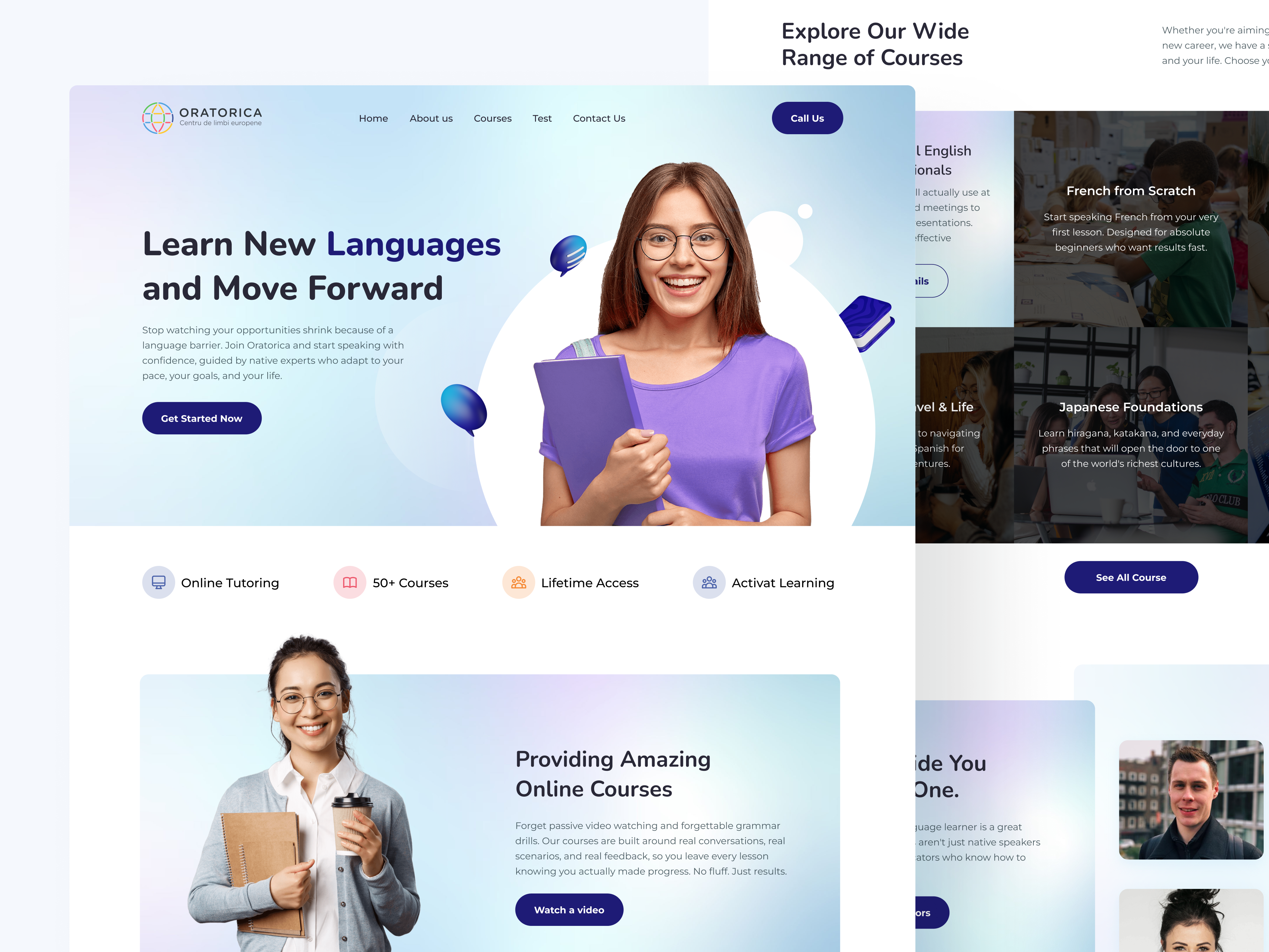 Homepage design for a e-learning platform