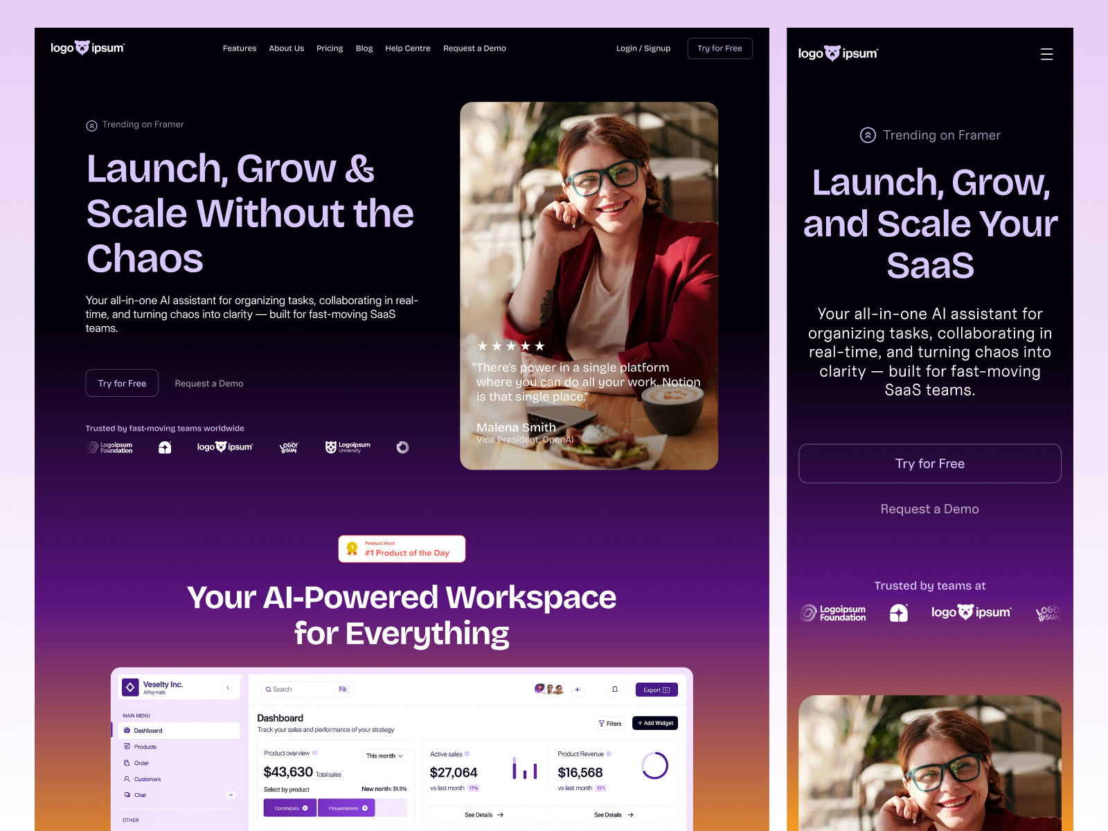 AI SaaS Landing Page & Product Website Design — Framer Website ai landing page ai saas b2b saas framer framer development framer landing page landing page landing page design landing page redesign marketing landing page redesign saas saas landing page software landing page startup landing page web web design website design website redesign