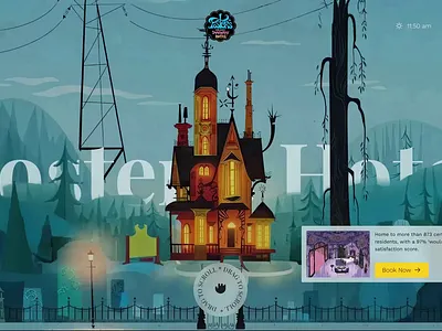 Foster's Grand Hotel Landing Page animation cartoon character landing page micro interactions ui