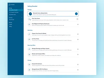 Guided Home Sale Platform, Seller Experience ai blue dashboard desktop product design real estate saas uxui design
