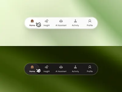freud v3: AI Mental Health App - Mobile Tab/Navigation Bar UI ai mental health app calm clean dark mode flat freud ui kit green minimal mobile design system mobile nav bar mobile nav bar ui mobile tab bar mobile tab ui nav bar navigation bar ui simple strangehelix tab bar tab bar component tab bar ui