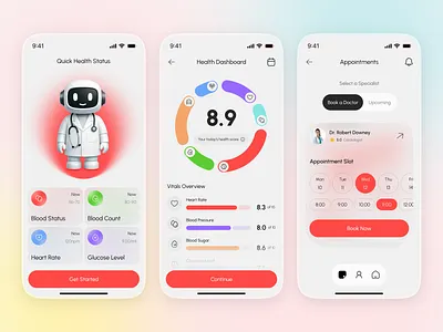Telemedicine Mobile App - Health Dashboard & Online Appointment app app design app ui data visualization digital health doctor appointment app health app health chart health dashboard healthcare app ios app medical app mobile app mobile ui modern ui online consultation patient management product design telemedicine ui ux