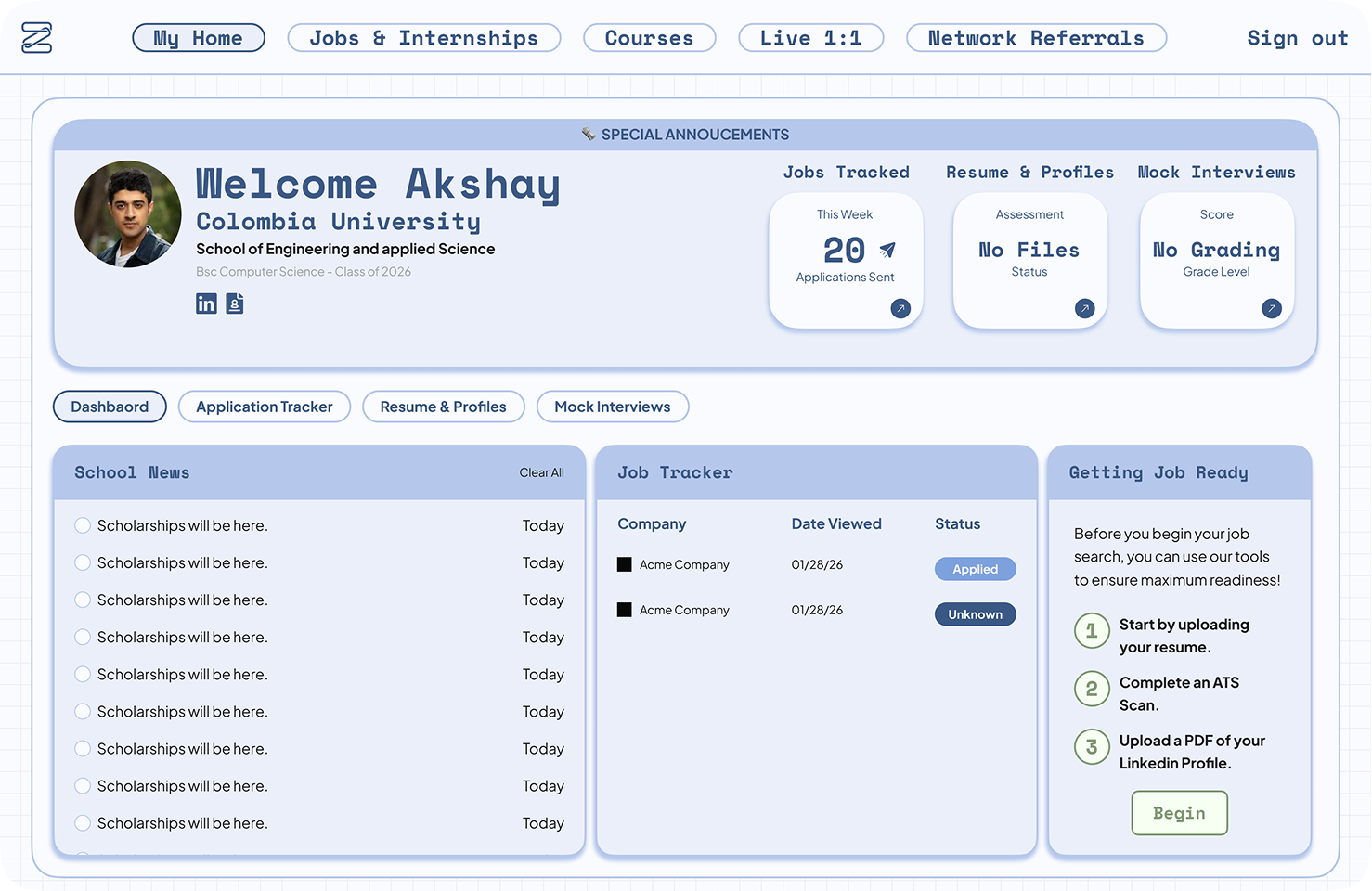 Dashboard - Job Tracker, News, Ready branding figma product design prototyping ui ui design ux research