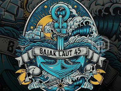 BAJAK LAUT 45 (PIRATES ARTWORK) anchor artwork beach boat branding commissionwork illustration pirates sea ship wave