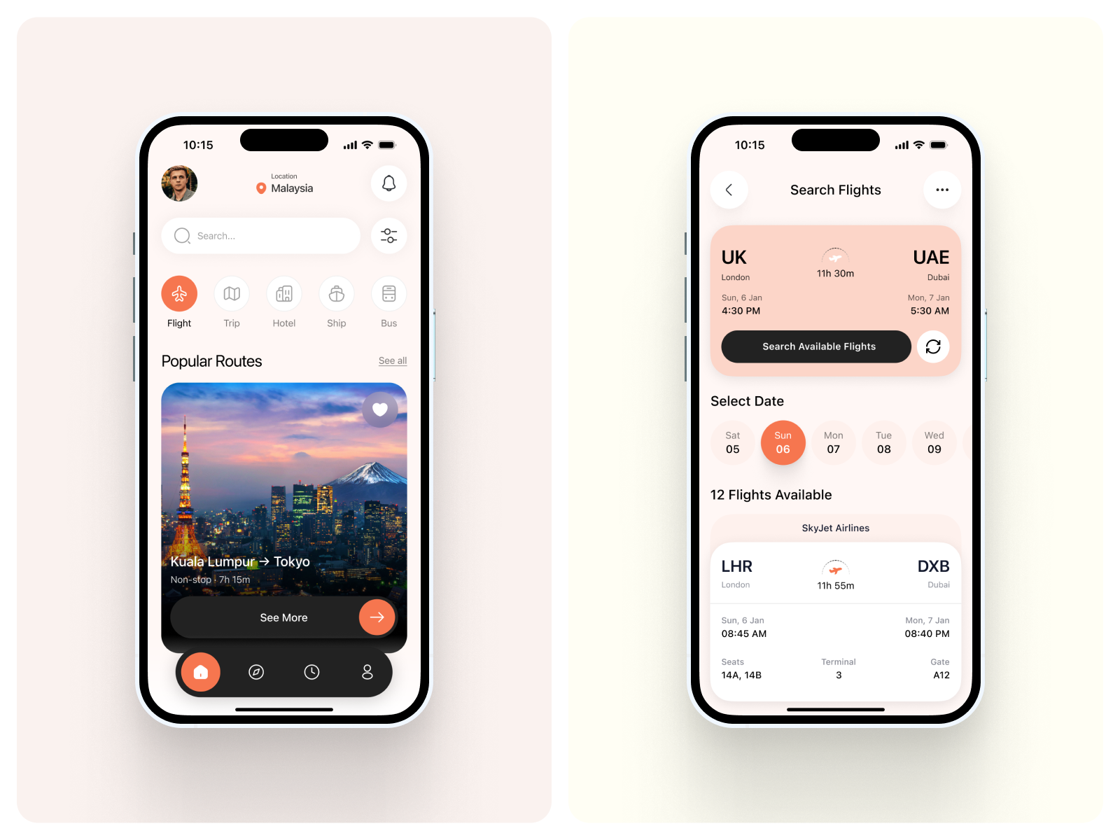 Flight Booking, Search & Boarding Pass Mobile App UI airline tickets app design boarding pass date selection flight booking flight search interaction design interface design ios app itinerary mobile product popular routes responsive design ticket details travel app user experience user flow user interface user testing wireframe