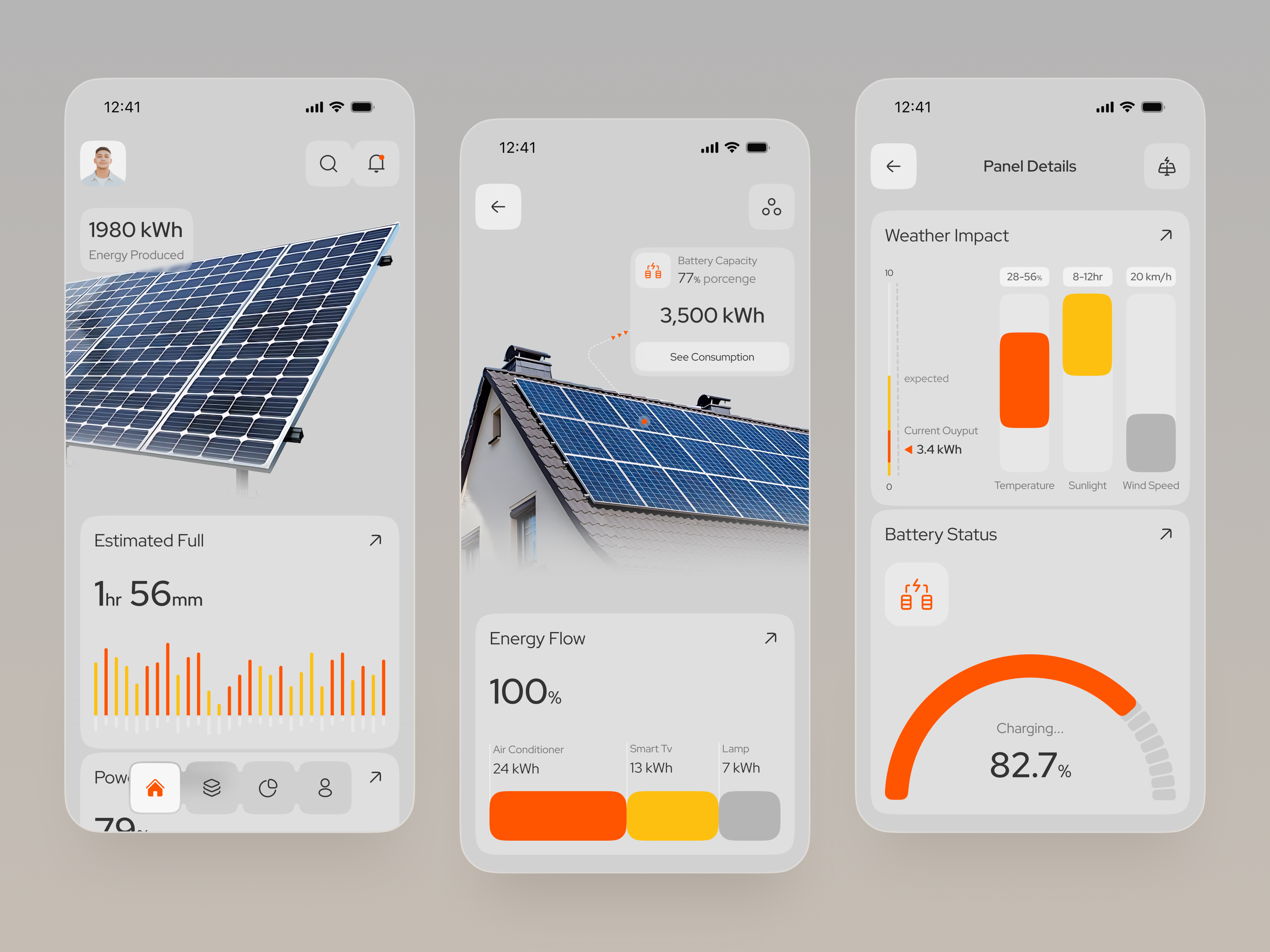 Solar Panel Monitoring App - Real-Time Energy Tracking Analytics app design battery status dashboard design energy app ios app mobile mobile app mobile ui modern ui product design services smart app solar solar battery solar energy solar panel solar panel app uiux
