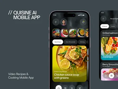 Video Recipes & Cooking Helper Mobile App UI UX Design ai cooking app ai mobile app ai recipe app app design app interface design app ui design dark mobile ui food app design food discovery app food mobile app ios app design kitchen helper app mobile app mobile app ui mobile ux design modern app design recipe app ui smart cooking app ui ux design video recipe app