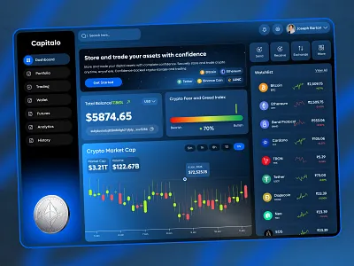 Capitalo — Crypto Dashboard UI analytics bitcoin crypto crypto currency crypto trading crypto ui dashboard design design finetech design graph graphic design product design trading ui ui design ux ux design