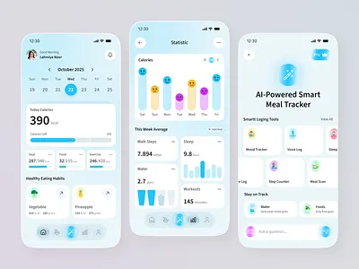 AI Meal Tracker App UI ai ai app ui ai food tracker ai meal tracker app ai nutrition app calorie tracker dashboard design fitness app design health app ui light mode ui meal tracker app mobile app design nutrition app nutrition tracker product design ui ux design wellness app