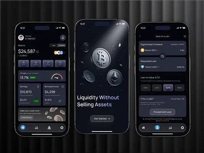 Crypto P2P Loan App – DeFi Lending & Borrowing Mobile UI Design ai blockchain finance crypto investment app crypto loan app crypto mobile app crypto wallet dark mode ui defi dashboard defi lending ui fintech mobile app mobile fintech ui p2p lending app saas mobile interface