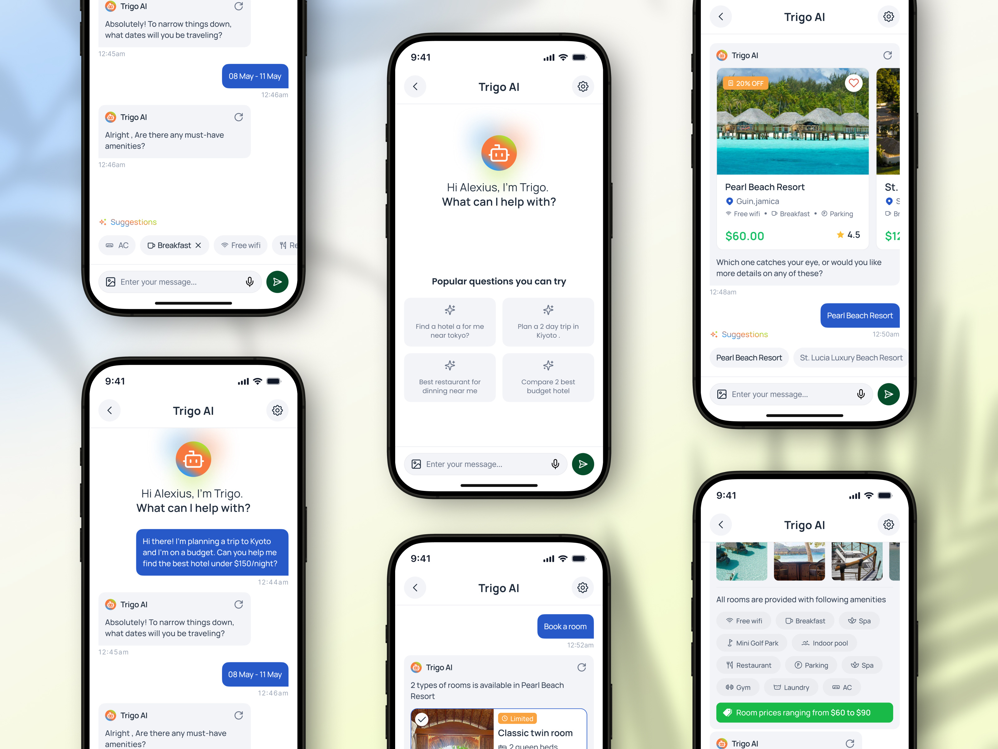 Trigo Ai | Travel Booking Platform ai ai app ai travel app app design app ui booking app booking platform design focotik mobile app tourism app travel travel app trip trip management trip planner ui ui design
