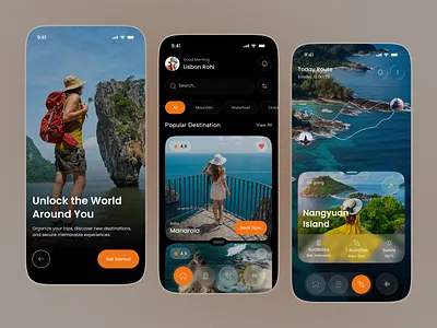 Wanderly — Smart Travel explore the World. ai booking dashboard design figma design glass home ios location mobile app product design splash screen tour tourism travel travel app trip ui ux world