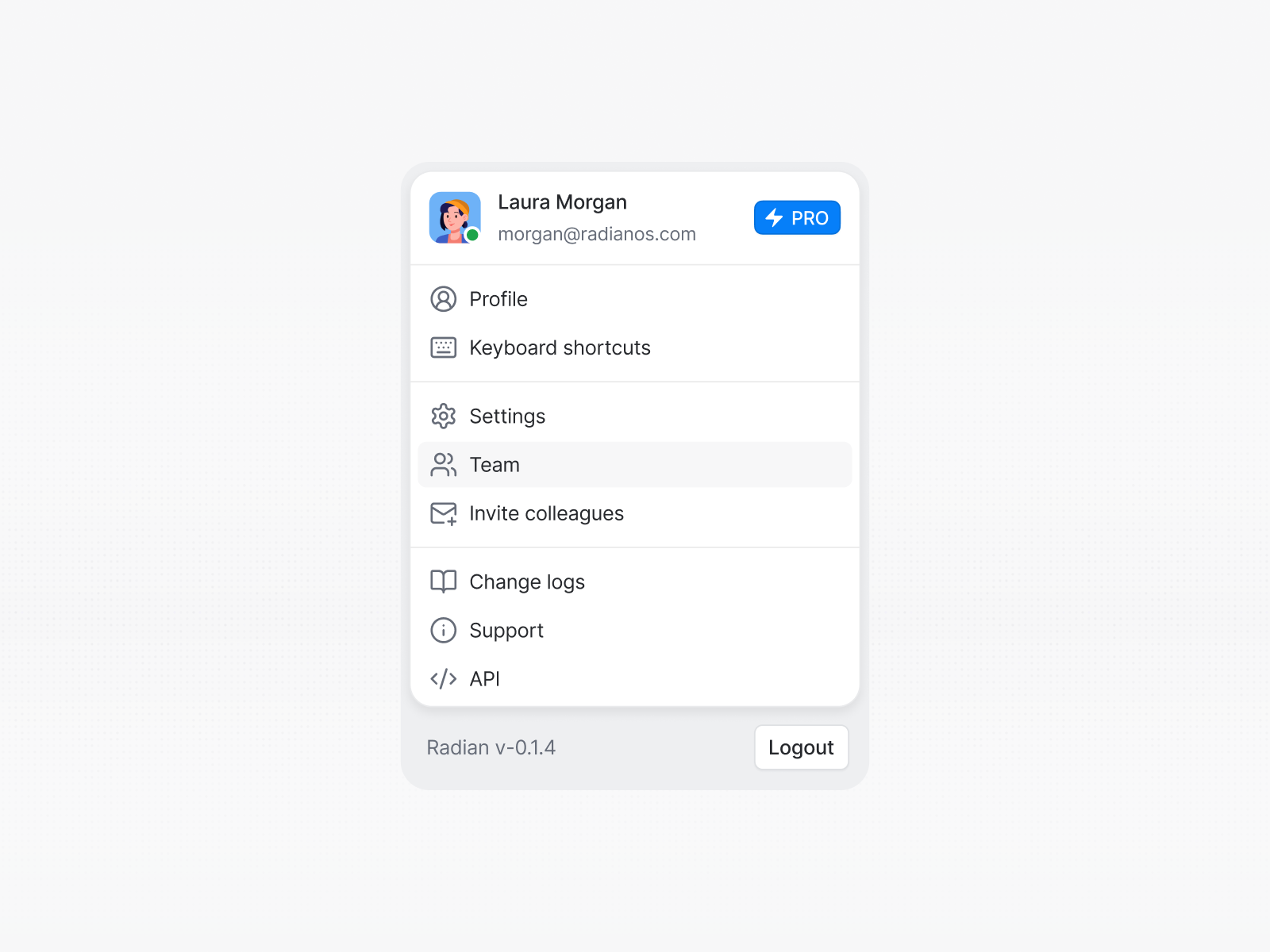 Example of User Profile Modal - Radian os