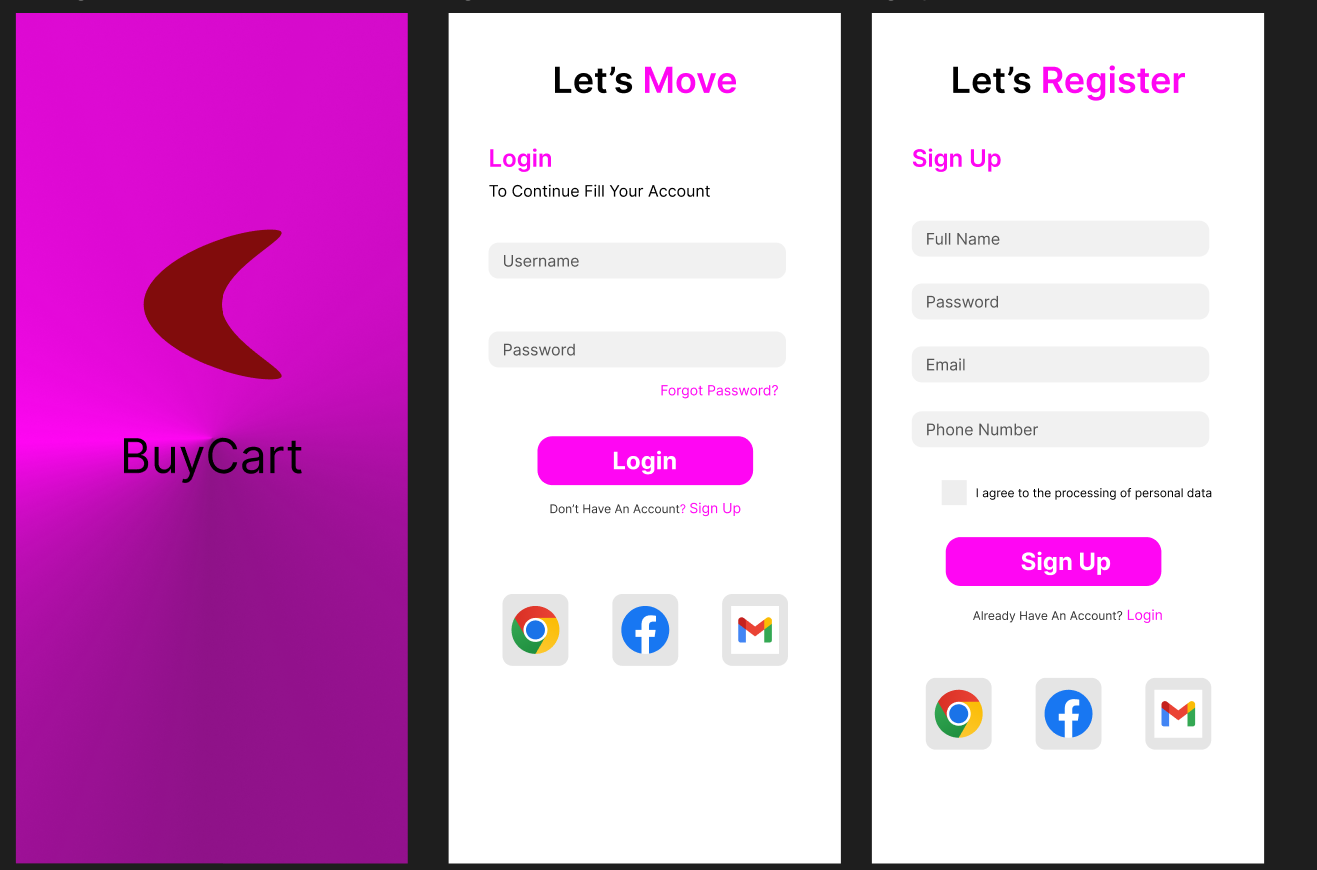 Sign up and Login pages