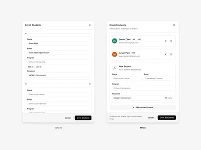 Enroll Students add user dashboard dialogue edtech exam modal product design saas startup student ui ui design ux ux design web web app