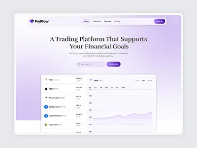 Fintech Trading Landing Page UI cryptoui dashboardui finance finance landing page financeui finflow fintechdesign forextrading investmentplatform landingpagedesign saas tradingplatform