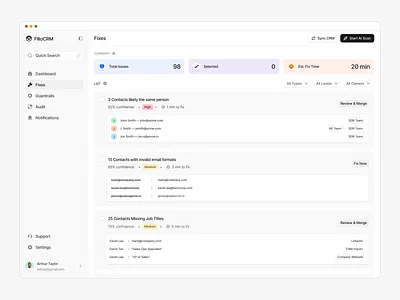 AI Based CRM for Lead Management ai crm ai crm health dashboard fix crm fix lead gurdrails lead lead filtering lead score management product design saas scan lead webapp