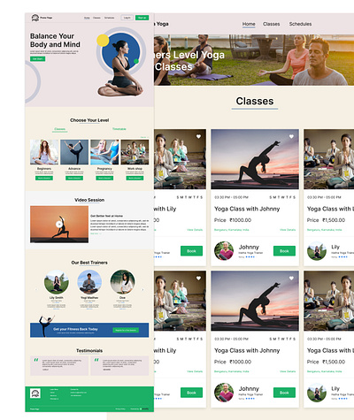 Yoga Classes Booking Landing Page app design adobe xd uiux xd figma ui ux