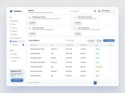 TaskFlow- Reports & Custom Report Builder Dashboard interface product service startup ui ux web