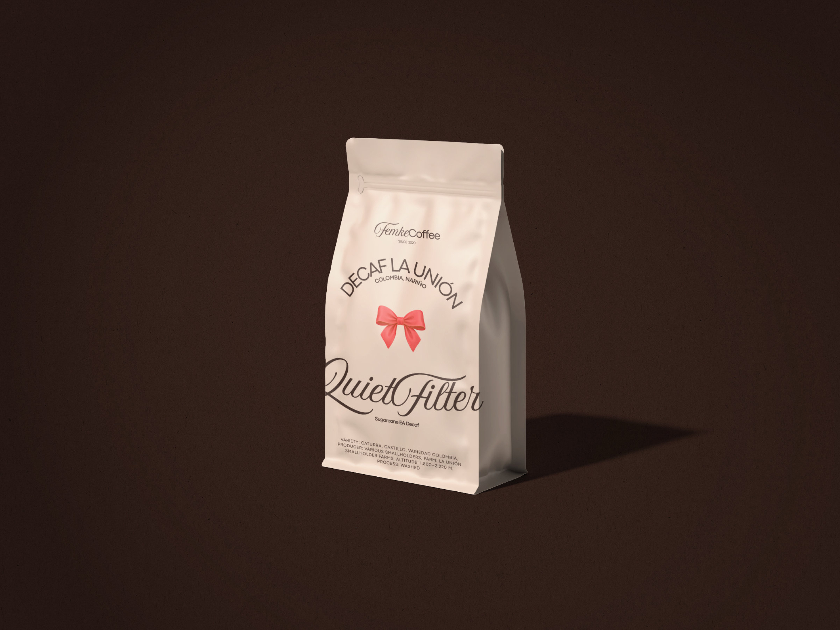 Femke Coffee Decaf Packaging Concept with a Festive Bow