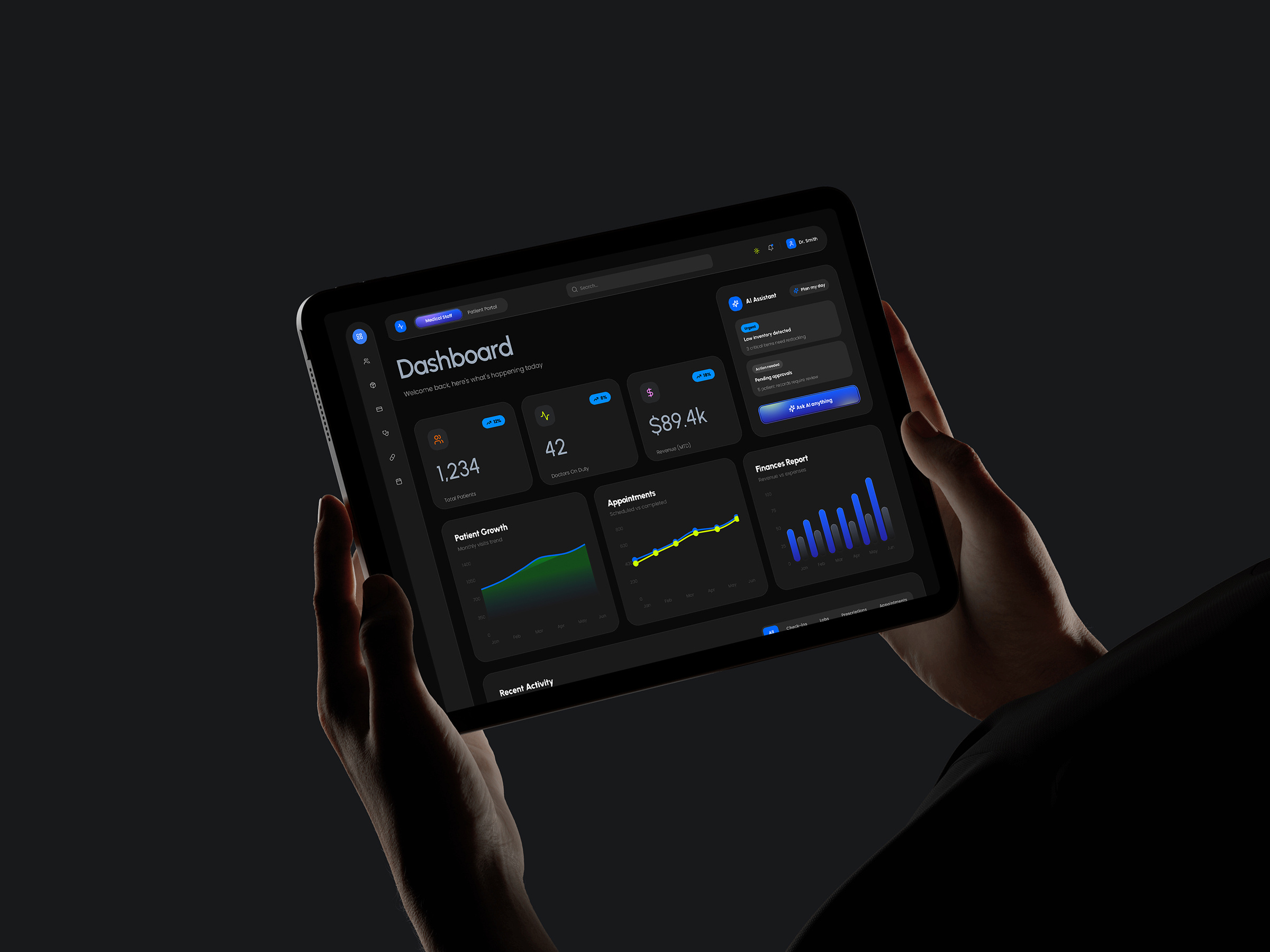 Meda AI Dashboard (Medical / Health portal) admin dashboard ai ai dashboard animation dark theme dashboard design gradient health ai health dashboard ipad medical ai medical portal patient portal popular product design saas typography ui website