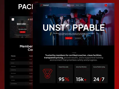 Gym & Fitness Website Landing Page | Personal Training UI Design figma design fitness landing page fitness website gym ui gym website health club landing page design personal trainer sports website ui ux design uiux webflow website workout website