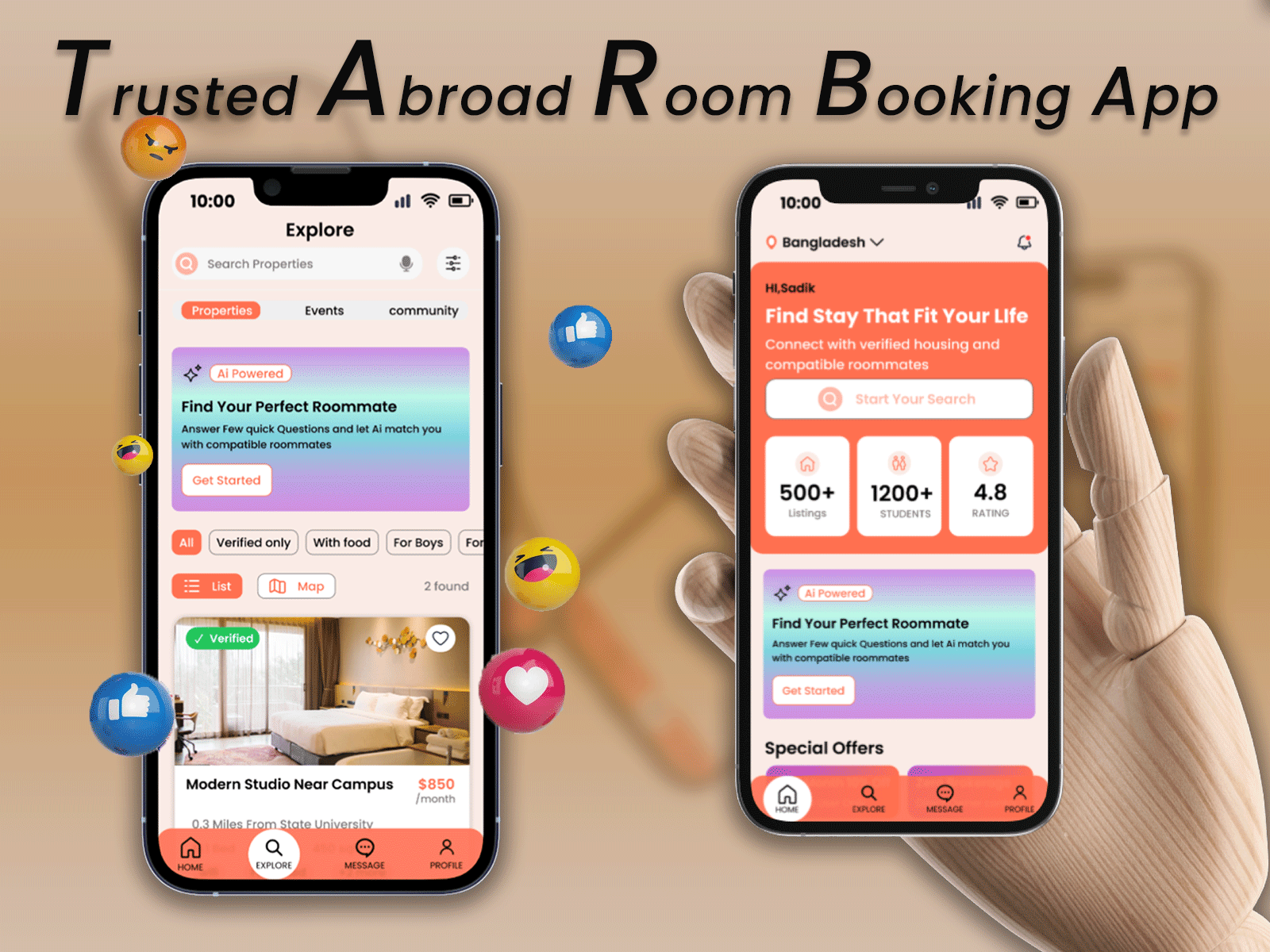 Study Abroad Hostel Room Booking App with Trust abroad room booking booking app template ui ui ux