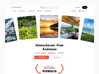 Zostel destinations destination discovery hospitality landing page product design responsive design tavel website travel ux design web design zostel
