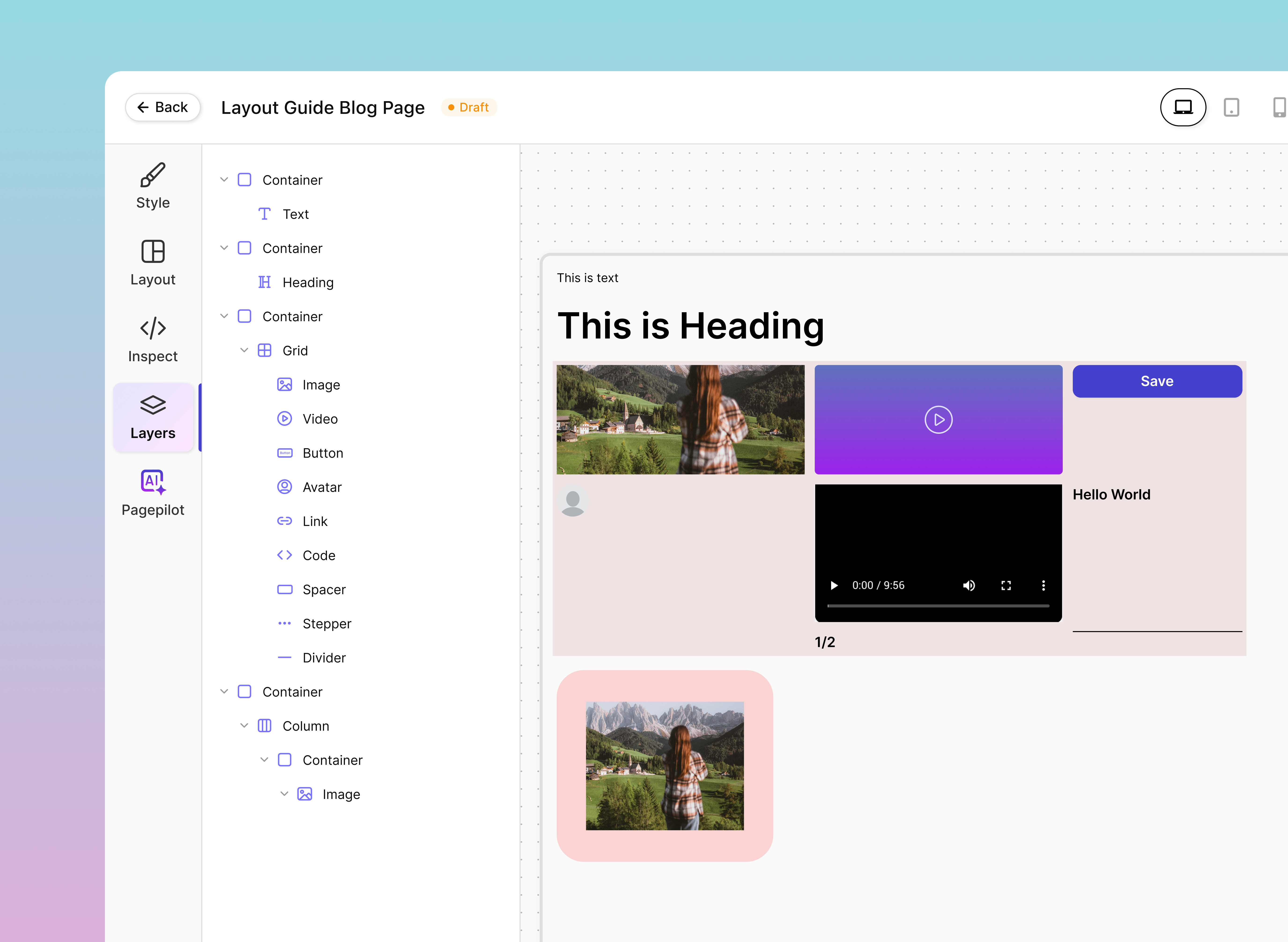 Layer Panel UI for Visual Website Builder | No-Code Editor editor interface layer panel ui layout editor no code builder product design visual builder web builder dashboard website builder ui