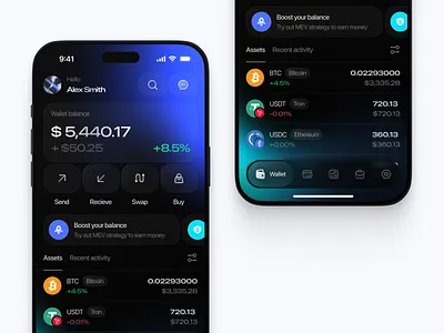 💰 WEB3 APP CONCEPT app design bitcoin blockchain crypto crypto wallet dark ui dashboard digital wallet finance app fintech glassmorphism ios app mobile app mobile ui modern design ui uiux ux web3