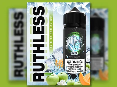 E-Juice Poster Design ad design banner design bottle mockup brand identity commercial artwork ejuice design fresh concept fruit flavor graphic design ice theme label design mockup design modern design nicotine warning packaging design product poster promo poster social media ad vape branding vape poster