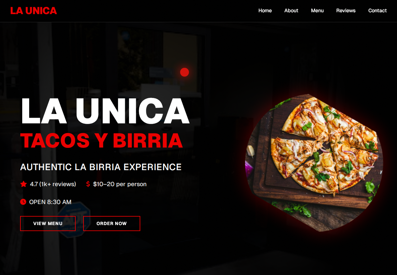 Example of Restaurant Website For Sale 