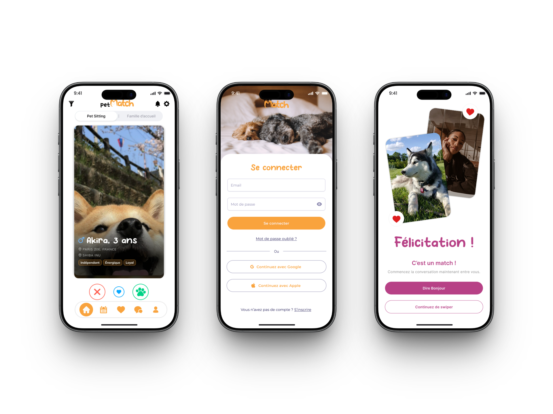 PET MATCH - YDAYS STUDENT PROJET animals app application branding design figma graphic design illustration logo mobile app motion graphics paris ynov campus print design ui ux uxui ydays ynov campus