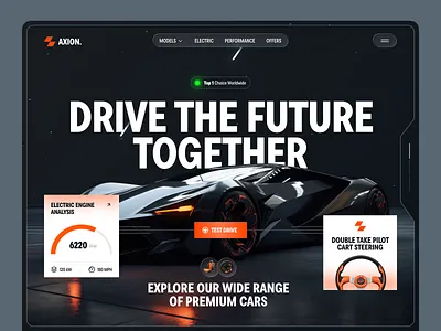 Axion - Futuristic Electric Vehicle Website automotive ev electric car electric vehicle ev car ev car landing page ev car website ev charger website ev charging website fuel efficient futuristic car futuristic design high tech ui landing page landingpage luxury design modern ui tesla electric web design website design