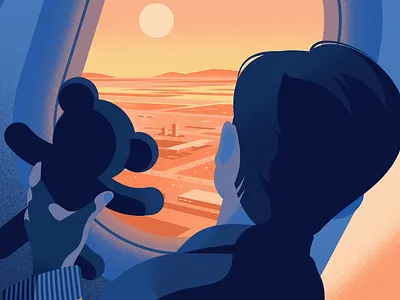 Window Seat blue color palette flight friends hero illustration holiday illustrations in flight little boy making memories nostalgia orange color palette product illustration purple color palette special moment teddy bear travel vacation vector illustration