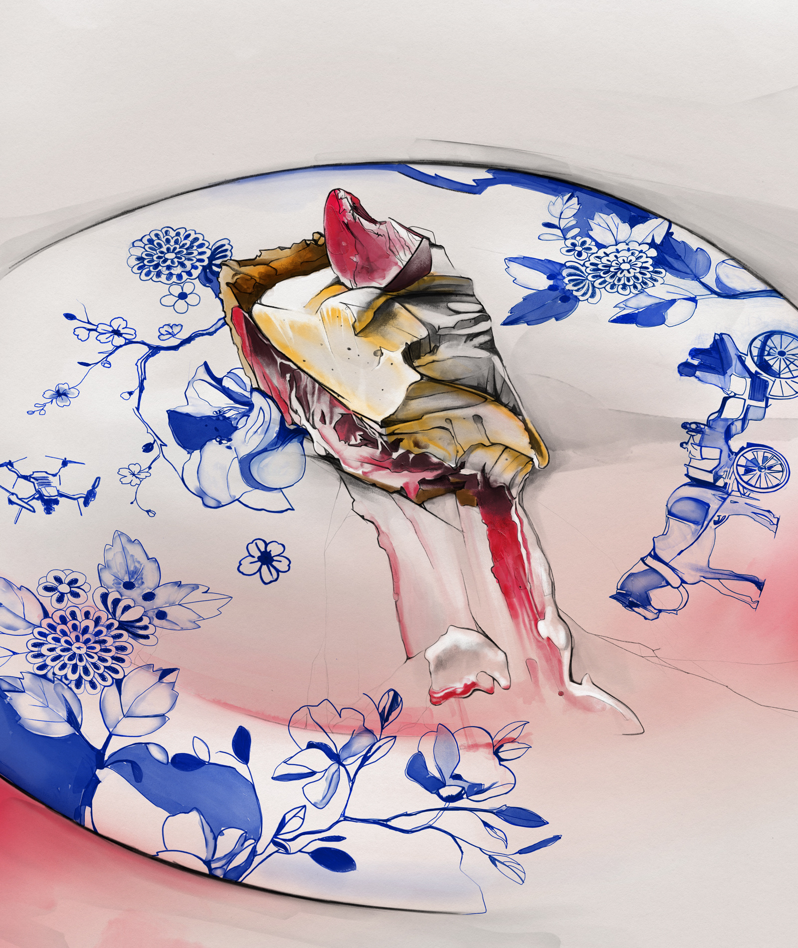 Summer Fruit Pie dessert drawing editorial food illustration pencil summer fruit pie